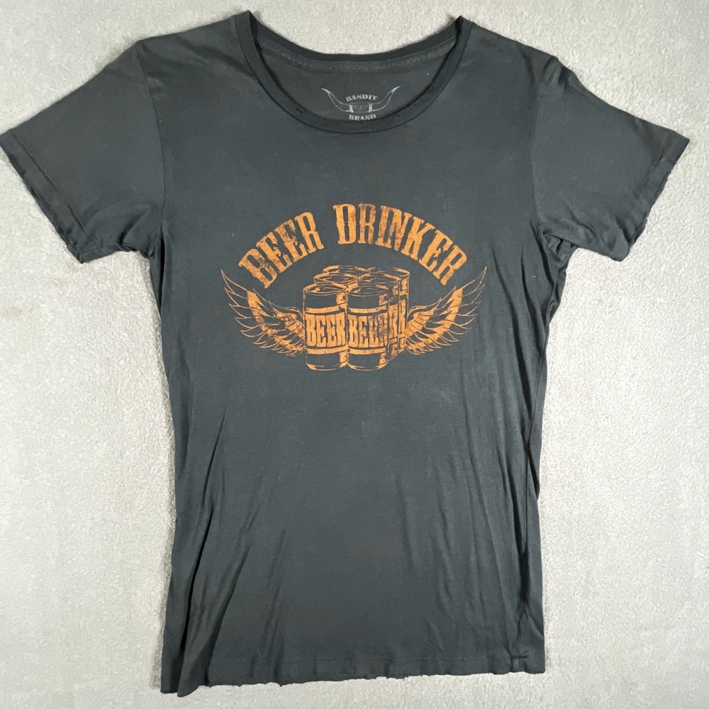 Bandit Brand Beer Drinker Tee Size M Graphic Fitted Shirt Made USA Westerncore